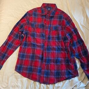 George Red and Blue Plaid Casual Button Down Shirt